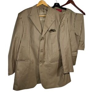 Mantoni Milan Italy Wool Super Men 140s‎ Striped 3 Piece Suit - Size L Beige